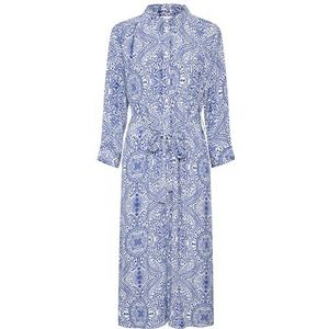 Part Two Dameshemd, maxi-lengte, cropped mouw, casual fit, met riem, Deep Ultramarine Woodblock, 38