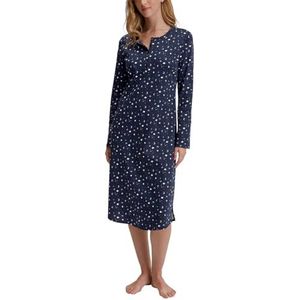 CALIDA - Flower Nights - Nachthemd - Peacoat Blue - Comfortabel - Lange Mouw - Knoopsluiting - Ronde Hals-Uitsnijding