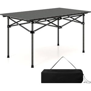 FANTASK Campingtafel, opvouwbaar, vouwtafel met oprolbaar tafelblad, klaptafel, tuintafel met aluminium tafelblad voor 4 personen, zwart