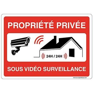 AUA SIGNALETIQUE - Informatiebord met afgeronde hoeken – Privée sous video, bewaking 24 uur per dag – 300 x 210 mm, aluminium Dibond 3 mm