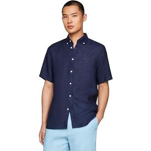 Tommy Hilfiger Mannen pigment geverfd linnen rf shirt S/S casual shirts, blauw, 3XL, Carbon Navy, 3XL grote maten tall