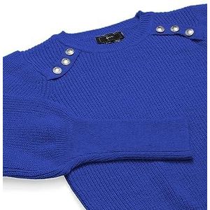 faina Dames trendy trui met schouderknopen acryl koningsblauw maat XS/S, koningsblauw, XS