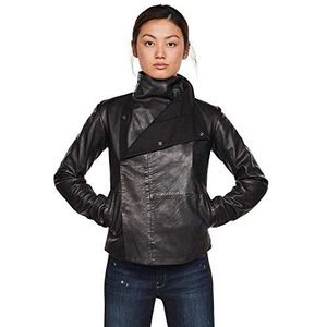 G-STAR RAW Dames Collar Slim Blazer Wmn Leather Jacket, Dk Black 568-6484, XXS