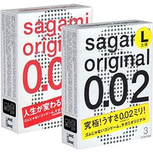 Sagami Test-Set: 1x Original 0.02 L-Size 3 condooms + 1x Original 0.02 3 condooms, latexvrije condooms, ultradun (0.02mm wanddikte), geurloos en smaakloos