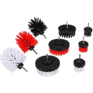 SIXTOL CAR DETAILING DRILL BRUSH 9 | Set van 9 boorborstels | Voor auto- en huishoudreiniging | 3 hardheden (zwart, rood, wit) | Nylon borstels