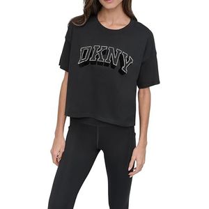 DKNY, Dames Flocked Rhinestone Varsity Logo Crop Tee, BLK/Zwart, XS, zwart/zwart, XS