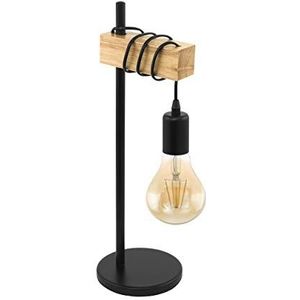 EGLO tafellamp TOWNSHEND, 1 lichtbron, Vintage tafellamp met industrieel ontwerp, retro lamp van staal, kleur: zwart, bruin, fitting: E27, incl. schakelaar