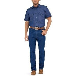 Wrangler Westernhemd voor heren, met twee zakken, cowboy-snit, korte mouwen, drukknopen, blauw, 2X Hoog
