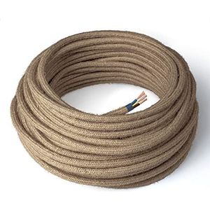 Amarcords - Elektrische gekleurde stofkabel jute, rond, jute, 10 meter, met aardegeleider 3x0,75mm - Draad bekleed met vintage gekleurde stof voor lampen kroonluchters wandlampen en lampenkappen.
