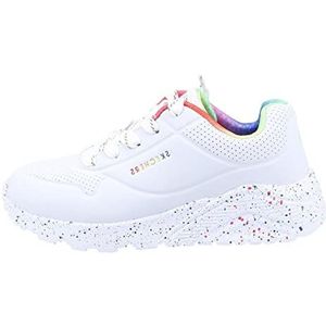 Skechers UNO Lite Rainbow Speckle Sportschoenen, sneakers voor meisjes, Witte PU Multi Rainbow Trim, 34 EU