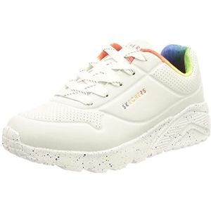 Skechers UNO Lite Rainbow Speckle Sportschoenen, sneakers voor meisjes, Witte PU Multi Rainbow Trim, 34 EU