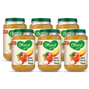 Olvarit Appel Perzik Mango - fruithapje voor baby's vanaf 12+ maanden - 6x200 gram babyvoeding in een fruitpotje