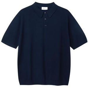 Diana Studio, Poloshirt van satijn, voor heren, 100% katoen, korte mouwen, casual fit, Blauw Navy, S