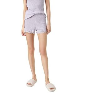 Koton Dames Katoen Kant Gedetailleerd Geribbeld Korte Slaapkleding Buttom, lila (365), S