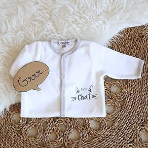 KINOUSSES Pyjama voor baby's, geboorte, motief kleine kat, maat 1 maand (54 cm), uniseks, jongens en meisjes, geboortecadeau