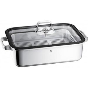 WMF Vitalis Stoom- en braadpan, 6,5L, Glazen deksel, Uitneembare thermometer, Ovenvast tot 180°, Hoogwaardig Cromargan® 18/10 roestvrij staal, Alle Warmtebronnen incl. Inductie