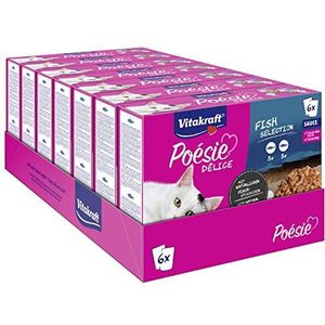 Vitakraft Poésie Delice Fish Selection, nat kattenvoer, met vis, in saus, voor volwassen katten, zonder toegevoegde suiker (7 x 6 stuks)