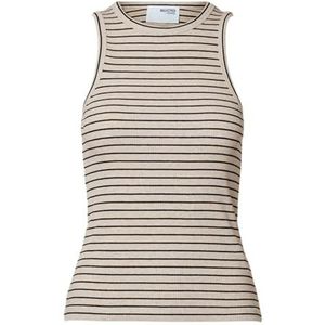 SELECTED FEMME Dames Slfanna O-hals gestreepte tanktop Noos tanktop, Oatmeal/Stripes:w. Zwart, L