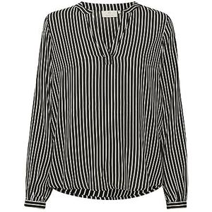 KAFFE Damesblouse, lange mouwen, met knoopsluiting, V-hals, regular fit, dames, Zwart/Chalk Stripe, 42