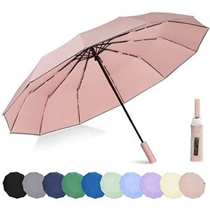 BAODINI Windbestendige compacte reisparaplu, 107/117 cm, premium stof, automatisch openen, perfect voor handtas en rugzak, draagbare paraplu voor dames en heren
