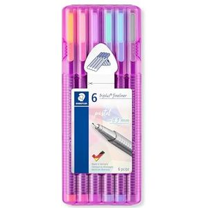 Staedtler Triplus Fineliner 334 SB10 Tips Desktop Doos Standaard verpakking Pack of 6 Pastel in roze doos