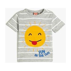 Koton Babyboys T-shirt met korte mouwen en ronde hals, Ecru Stripe (18 V), 3-4 Jaar