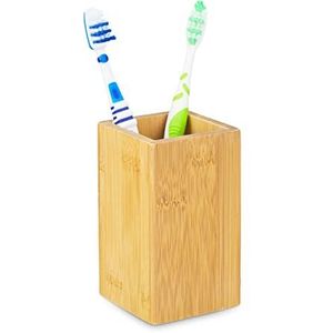 Relaxdays tandenborstelhouder bamboe - tandenborstelbeker - badkamer beker - landelijk