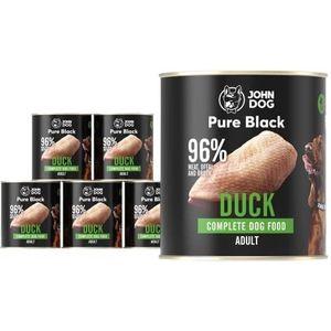 JOHN DOG Pure Black Premium natvoer voor honden, 96% vlees, hypoallergeen hondenvoer, glutenvrij natvoer, 100% natuurlijke ingrediënten, hondentraktaties, 6 x 800 g, (eend)