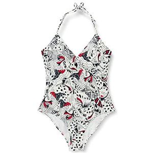 Emporio Armani Swimwear Dames Padded Abstract Logo Getextureerd Lycra One Piece Swimsuit, White Abstract Pr, L