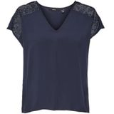 VERO MODA Vmrusk Lace V-hals Ss WVN Ga Top voor dames, navy blazer, XL