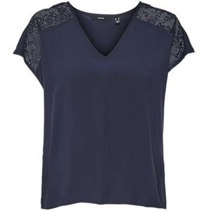 VERO MODA Vmrusk Lace V-hals Ss WVN Ga Top voor dames, navy blazer, XL