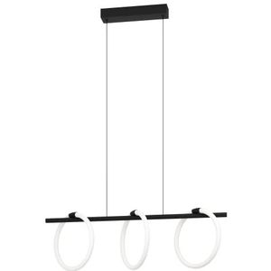 EGLO LED hanglamp Caranacoa, 3-lichts pendellamp eettafel, lamp hangend voor woonkamer en eetkamer, eettafellamp van zwart metaal met ringen van wit kunststof, warm wit