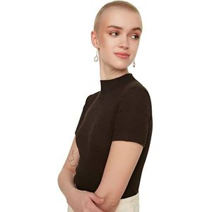 Trendyol Bruine rechte kraag pasping crop gebreide blouse blouse, bruin, klein