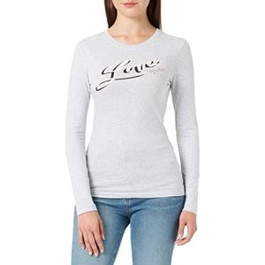 Love Moschino Dames Tight-Fitting Lange Mouwen met Merk Signature Print T-Shirt, Melange Light Grijs, 42