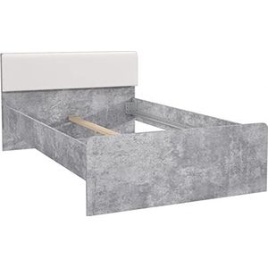 Forte Canmore bed, hout, betonlook lichtgrijs/wit hoogglans, B x H x D: 127 x 84,5 x 204,1 cm