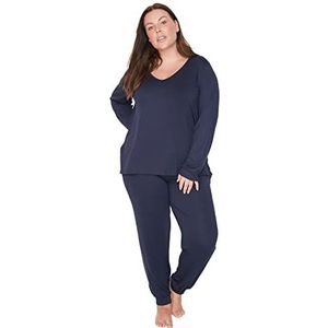 Trendyol Vrouwen vrouw effen geweven plus size pyjamaset, marineblauw, XL (Pack van 2), marineblauw, XL