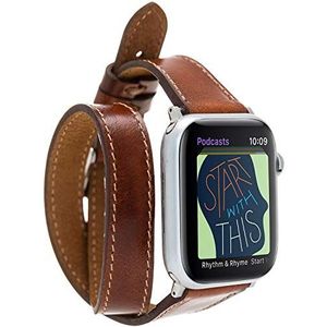 VENTA® Slim lederen armband Twist voor Apple Watch 1/2/3/4/5 wisselarmband compatibel met Apple Watch vervangende armband echt leer (38-40 mm / bruin / DT-VA16-RST2EF) + adapterset zilver