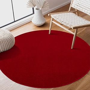 SANAT Laagpolig tapijt voor de woonkamer, effen moderne tapijten voor de slaapkamer, werkkamer, kantoor, hal, kinderkamer en keuken, rood, 120 cm rond