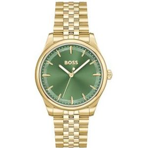 BOSS Drie Hand Quartz Beweging Horloge voor Vrouwen Sierlijke Collectie met Goud Gekleurde Roestvrij Stalen Armband - 1502780, Groen