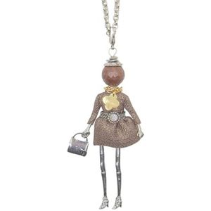 Le Carose Klassieke dameshalsketting brons bad galvanisch zilver lengte 80 cm hanger 10 cm haak 1,5 cm lange mouwen jurk beige compleet handgemaakt, M, Brons, Geen edelsteen