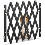 Relaxdays hondenhekje binnen, uitschuifbaar, 126 cm breed, 70-82 cm hoog, bamboe, voor deur & trap, traphekje, zwart
