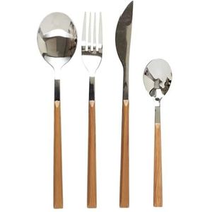 HOME DECO FACTORY, KA5991, 16-delige bestekset met houteffect, elegant roestvrijstalen ontwerp, duurzaam en praktisch voor al uw maaltijden, ideaal voor alle gelegenheden, Bruin, Zilver