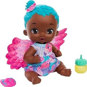 Mattel My Garden Baby Flamenco Baby en Pipi, roze haar, speelgoedpop met luier, fles en accessoires, cadeau vanaf 3 jaar (HPD11)