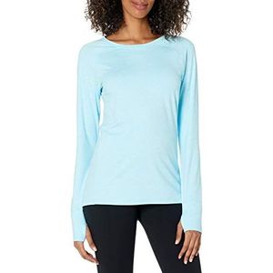 Amazon Essentials Dames geborsteld tech stretch shirt met lange mouwen en ronde hals (verkrijgbaar in grote maten), hemelsblauw, X-Small