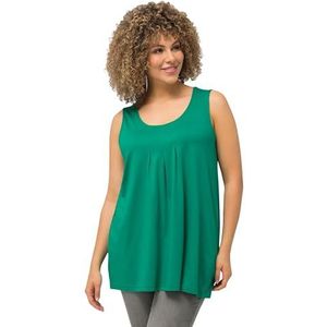 Ulla Popken, Dames, grote maten, top, sierplooien, A-lijn, ronde hals, mouwloos, modal, smaragd, 42/44