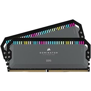 Corsair Dominator Platinum RGB DDR5 64 Go(2x32 Go) 5200 MHz C40 Mémoire optimisée par AMD (12 LED RGB CAPELLIX ultralumineuses, Refroidissement DHX breveté, Compatibilité AMD Expo) Gris Froid