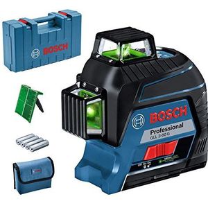 Bosch Professional bouwlaser GLL 3-80 G (groene laser, binnenafwerking, werkbereik: 30 m, 4x batterij, AA, in transportkoffer)