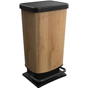 Rotho Paso Afvalbak 40l met deksel, Kunststof (PP gerecycled) BPA-vrij, Hout, 40l (35.3 x 29.5 x 67.6 cm)