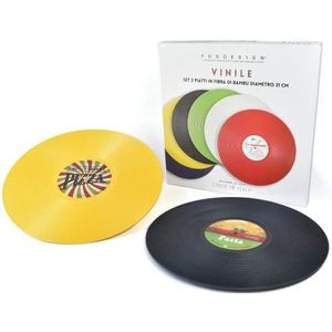 Munus International Foodesign Vinyl, set van twee borden, geel en zwart