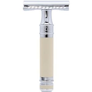 Edwin Jagger DES87RCBLAMZ Klassiek scheermes met dubbele rand en korte handgreep Eco-vriendelijk en herbruikbaar scheermes voor mannen en vrouwen voor scheercrème of zeep (Ivoor rubber coating)